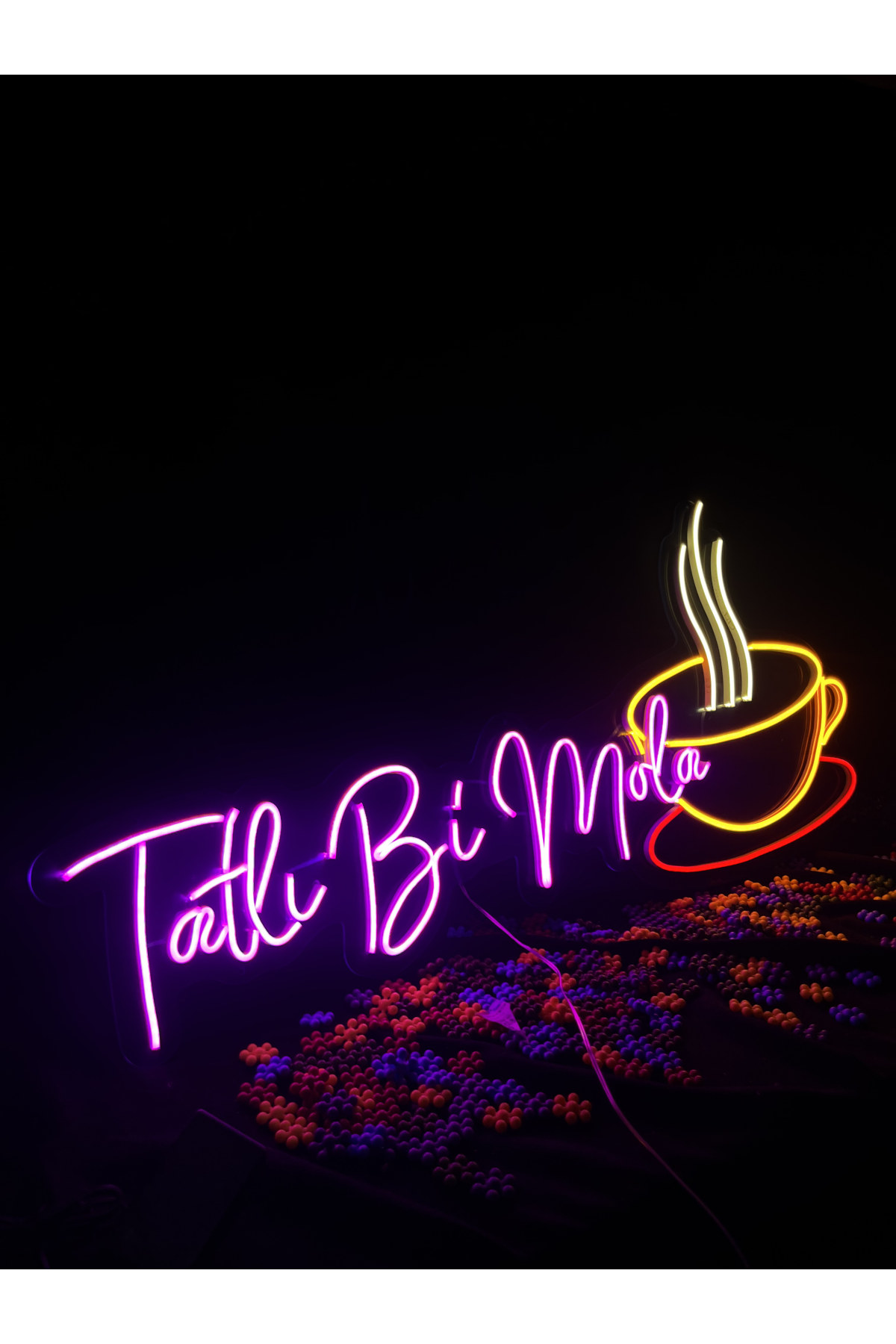 Tatlı Bi Mola ve Kahve Fincanı - Dekoratif Duvar Aydınlatması Neon Led Yazı Cafe Restoran 101x45 cm