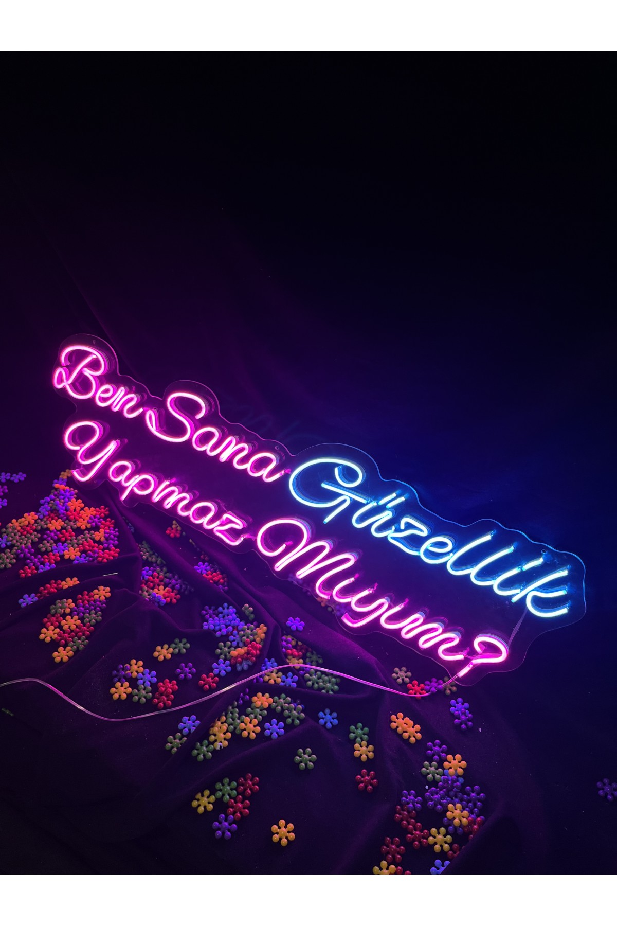 Ben Sana Güzellik Yapmaz Mıyım? - Dekoratif Duvar Aydınlatması Neon Led Yazı Galeri Dükkan 100x30cm