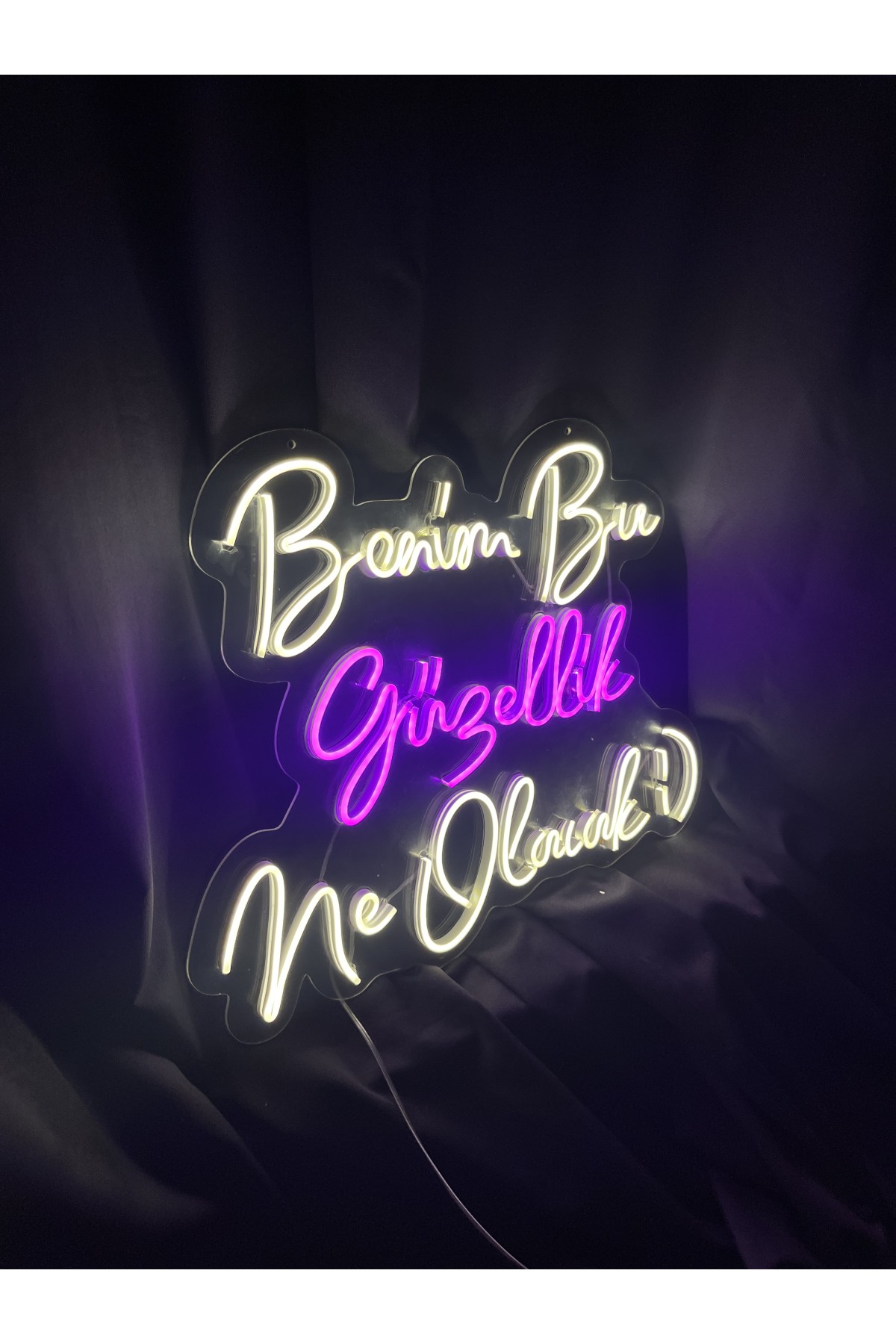 Benim Bu Güzellik Ne Olacak - Salon Dekoratif Duvar Aydınlatması Neon Led Yazı Kuaför 50x41 cm
