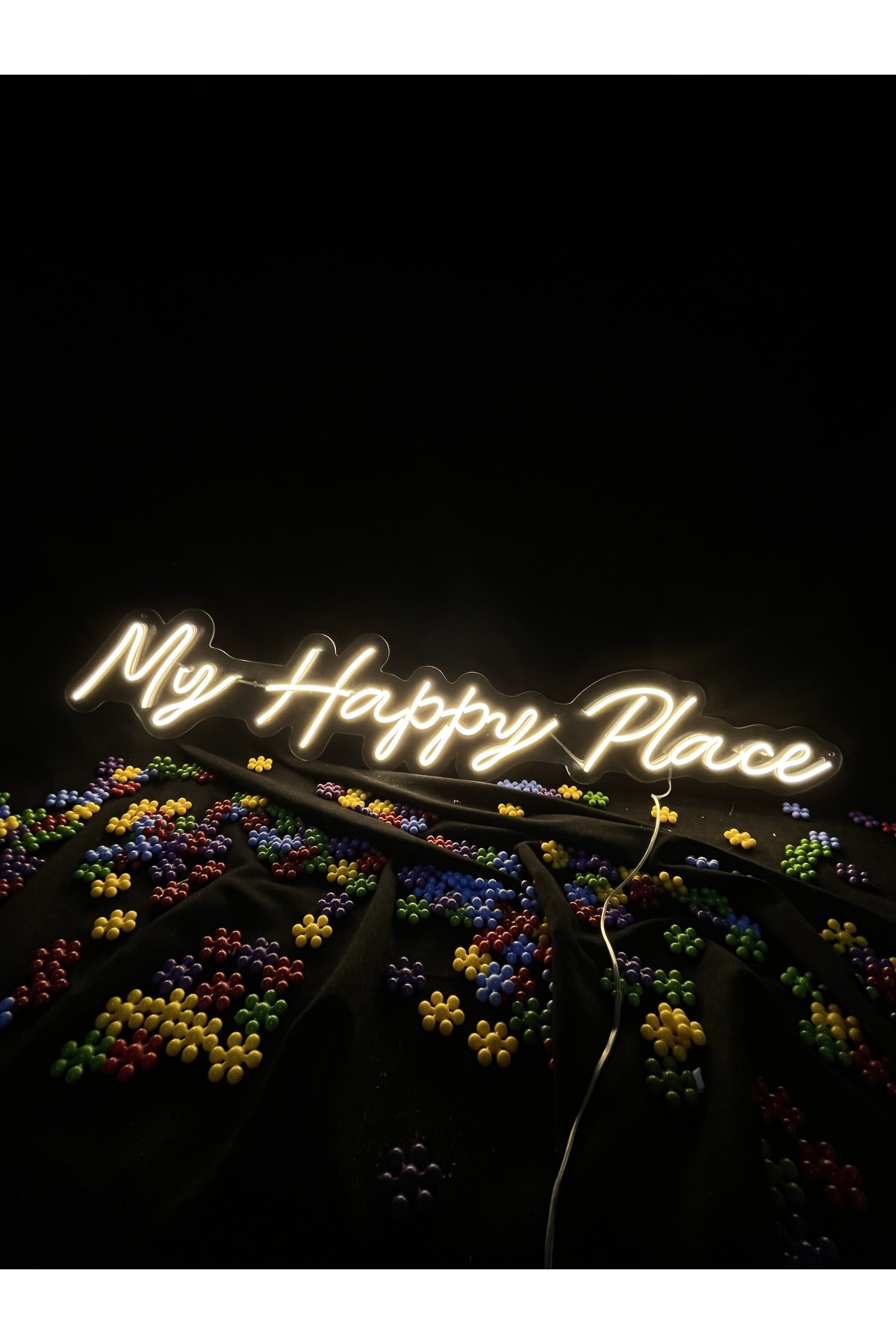 My Happy Place - Dekoratif Duvar Aydınlatması Neon Led Yazı Cafe Restoran 95x17 cm