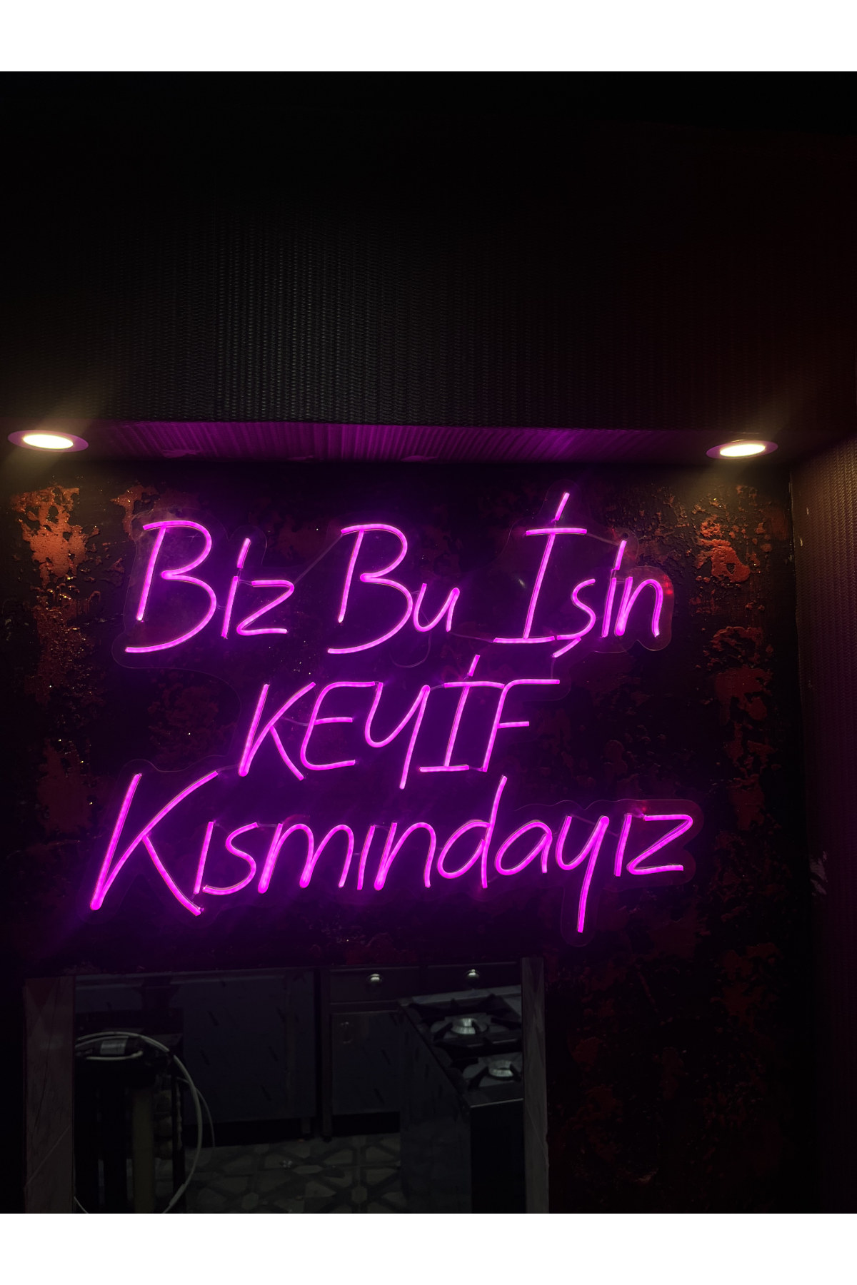 Biz Bu İşin Keyif Kısmındayız - Dekoratif Duvar Aydınlatması Neon Led Yazı Bar Club Müzik 79x60 cm