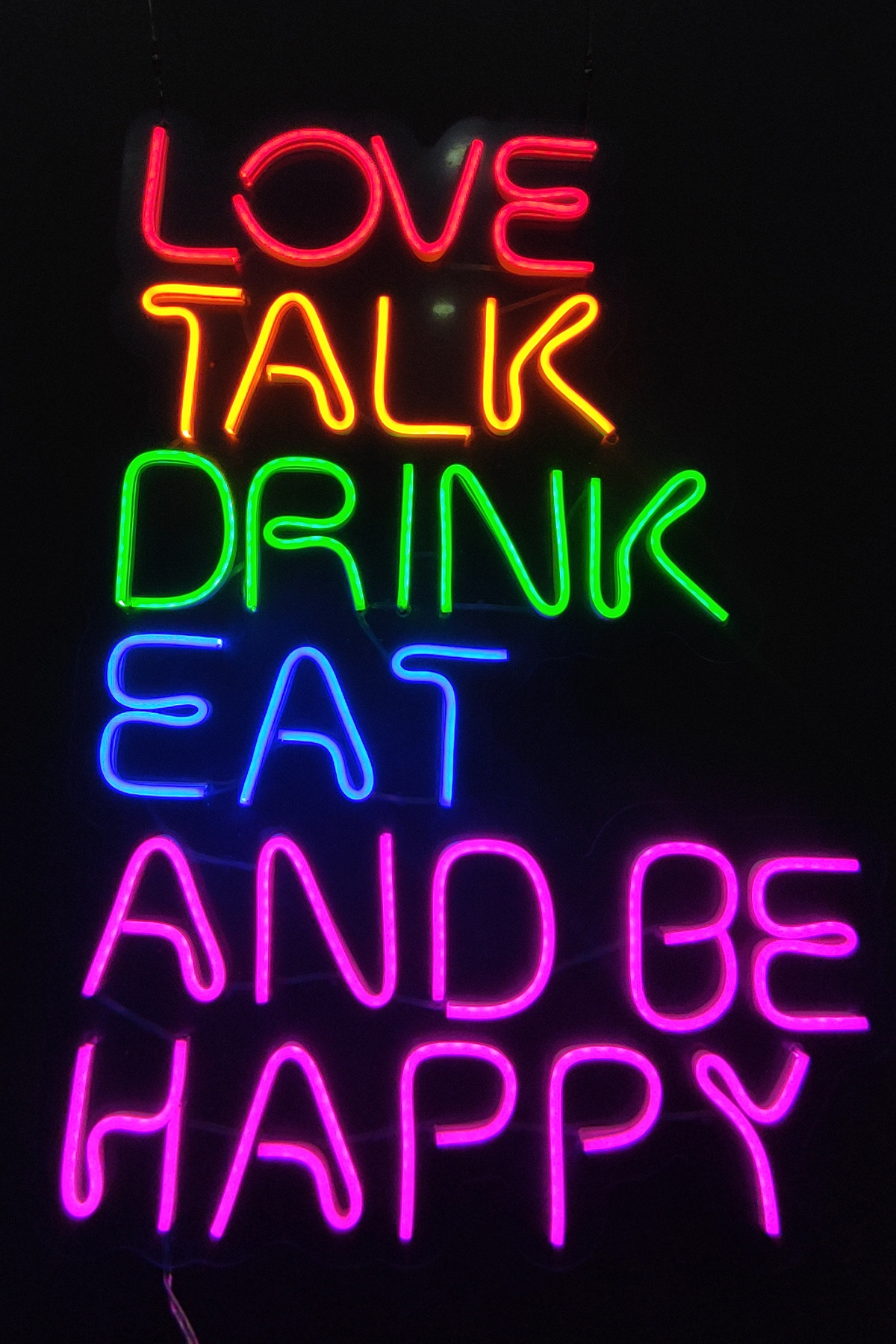 Işıklı Love Talk Drink Eat And Be Happy: Neon LED Tabela Duvar Dekorasyon Ürünü 