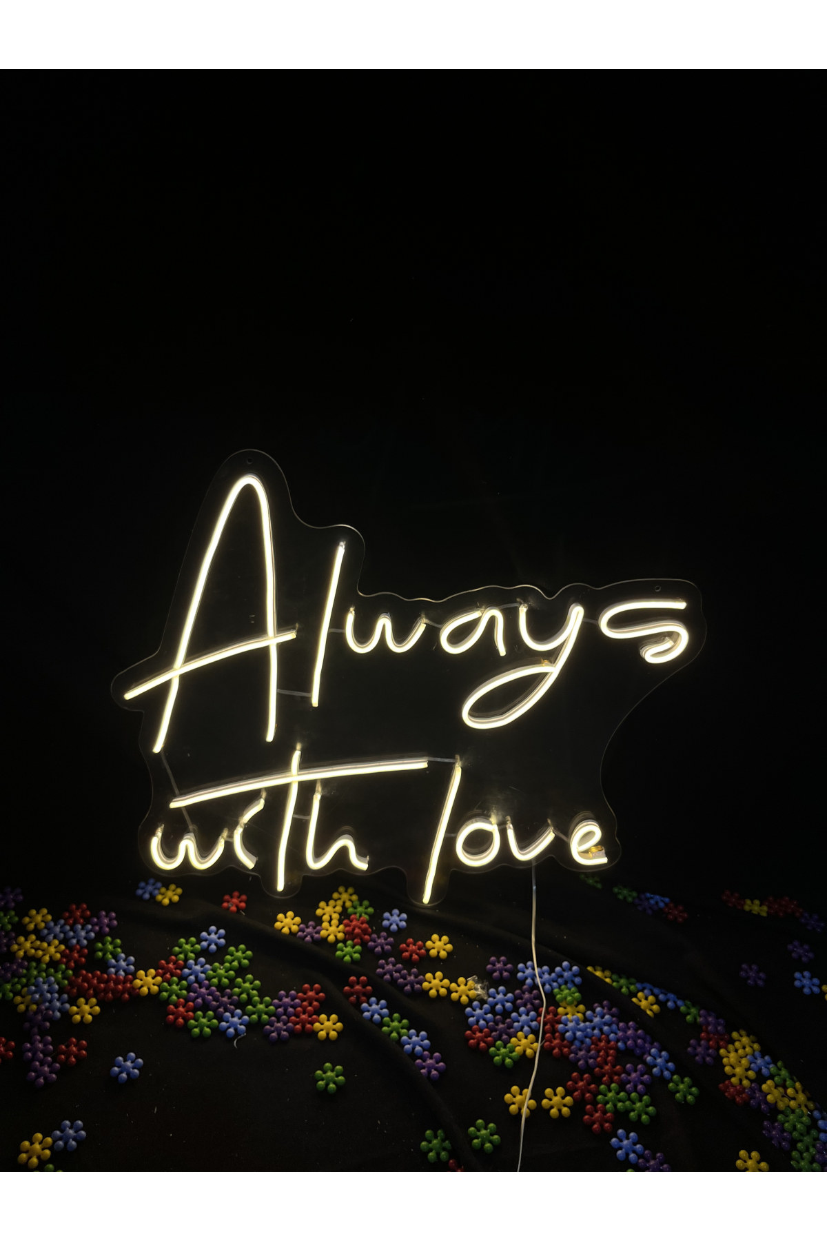 Always With Love - Dekoratif Duvar Aydınlatması Neon Led Yazı Düğün Organizasyonu 60x53 cm