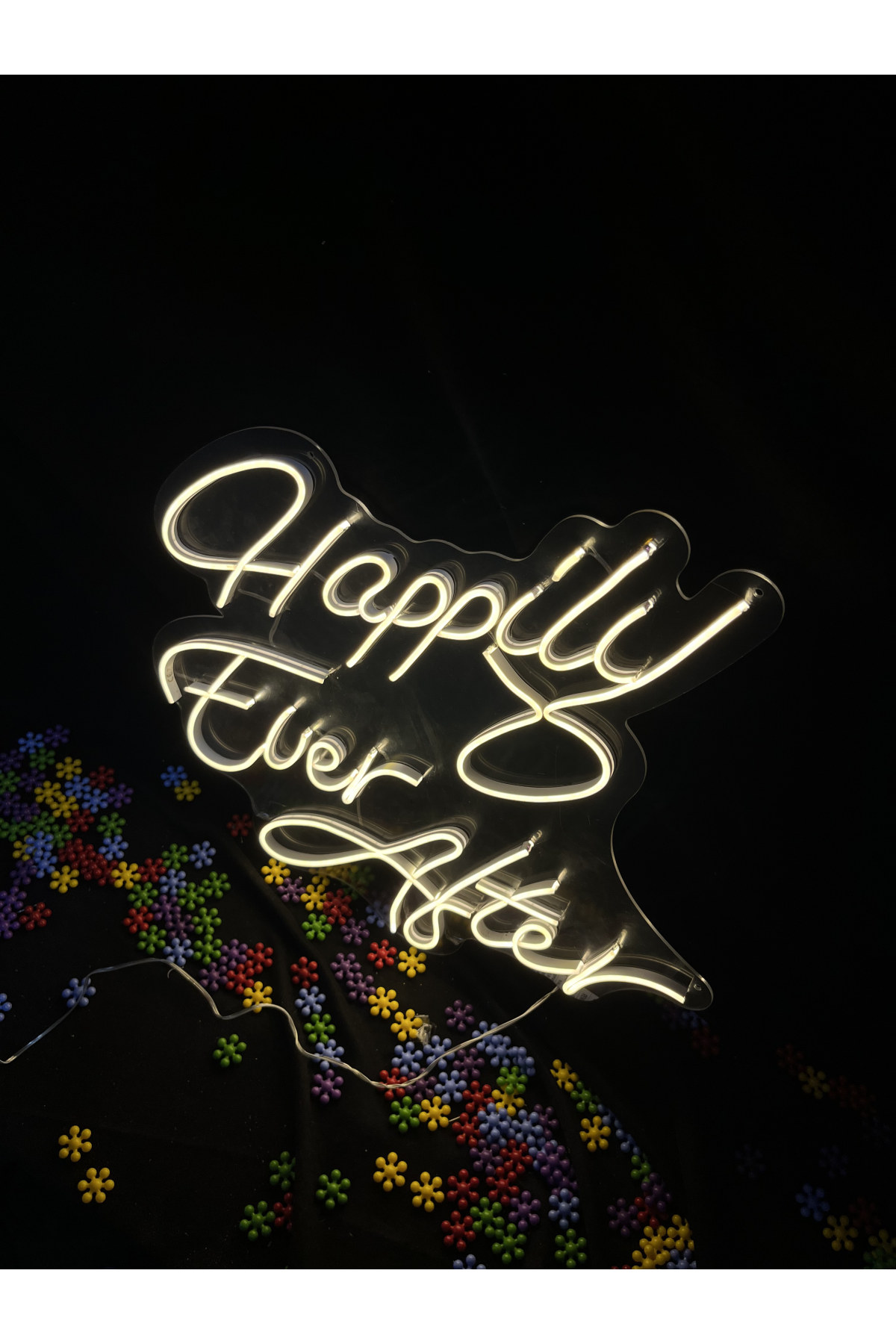 Happily Ever After v3 - Dekoratif Duvar Aydınlatması Neon Led Yazı Düğün Organizasyonu 60x60 cm