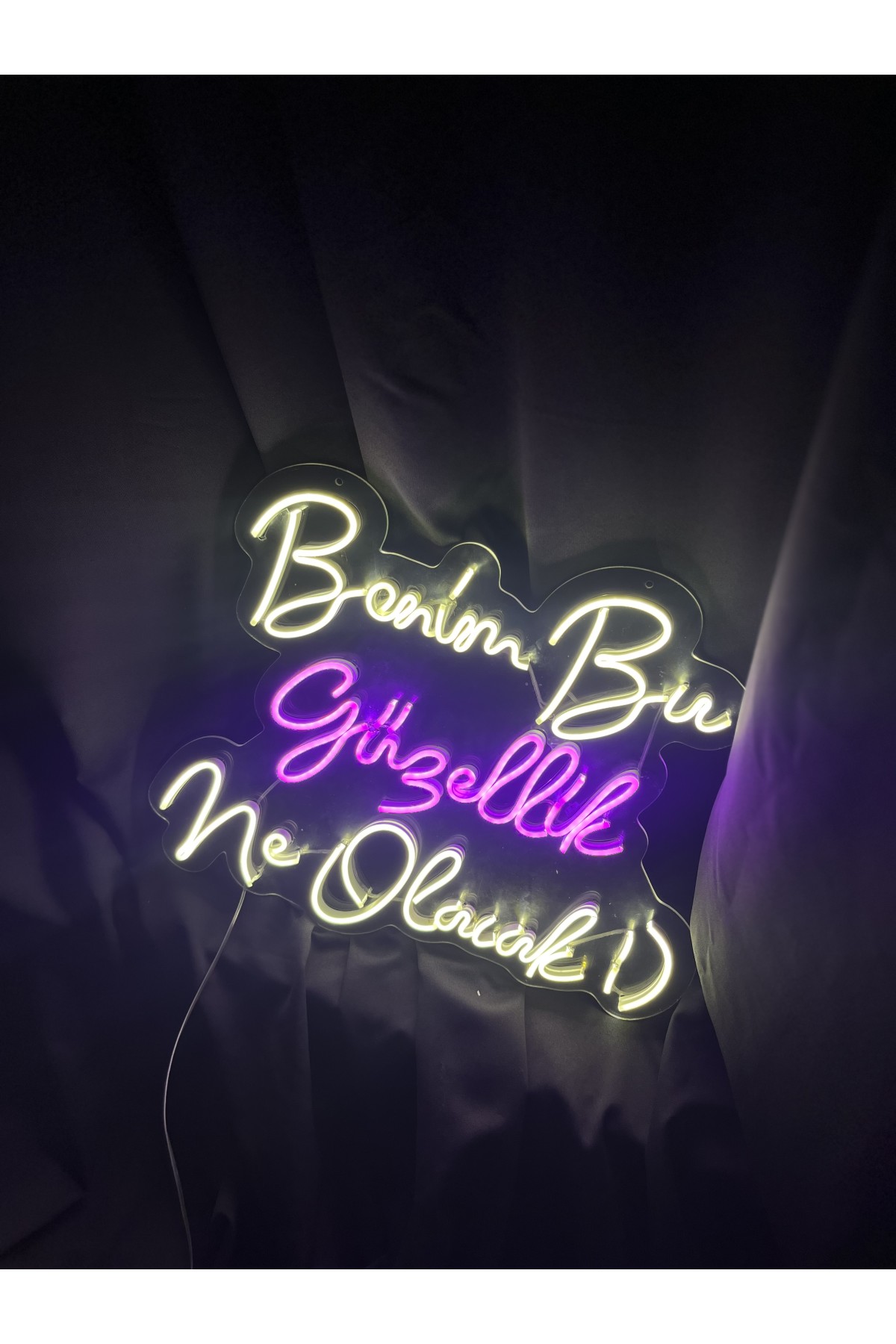 Benim Bu Güzellik Ne Olacak - Salon Dekoratif Duvar Aydınlatması Neon Led Yazı Kuaför 50x41 cm