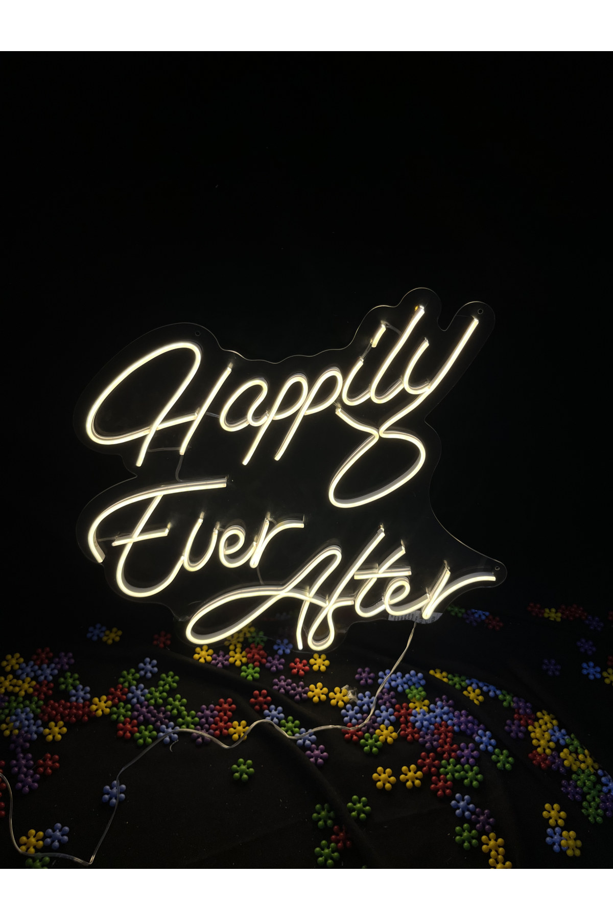 Happily Ever After v3 - Dekoratif Duvar Aydınlatması Neon Led Yazı Düğün Organizasyonu 60x60 cm