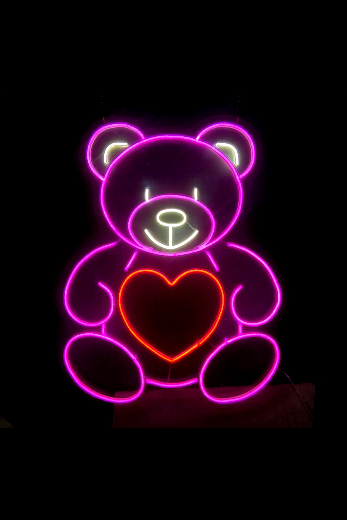 Kalpli Peluş Ayı Şeklinde Neon Led Işıklı Tablo Duvar Dekorasyon Ürünleri