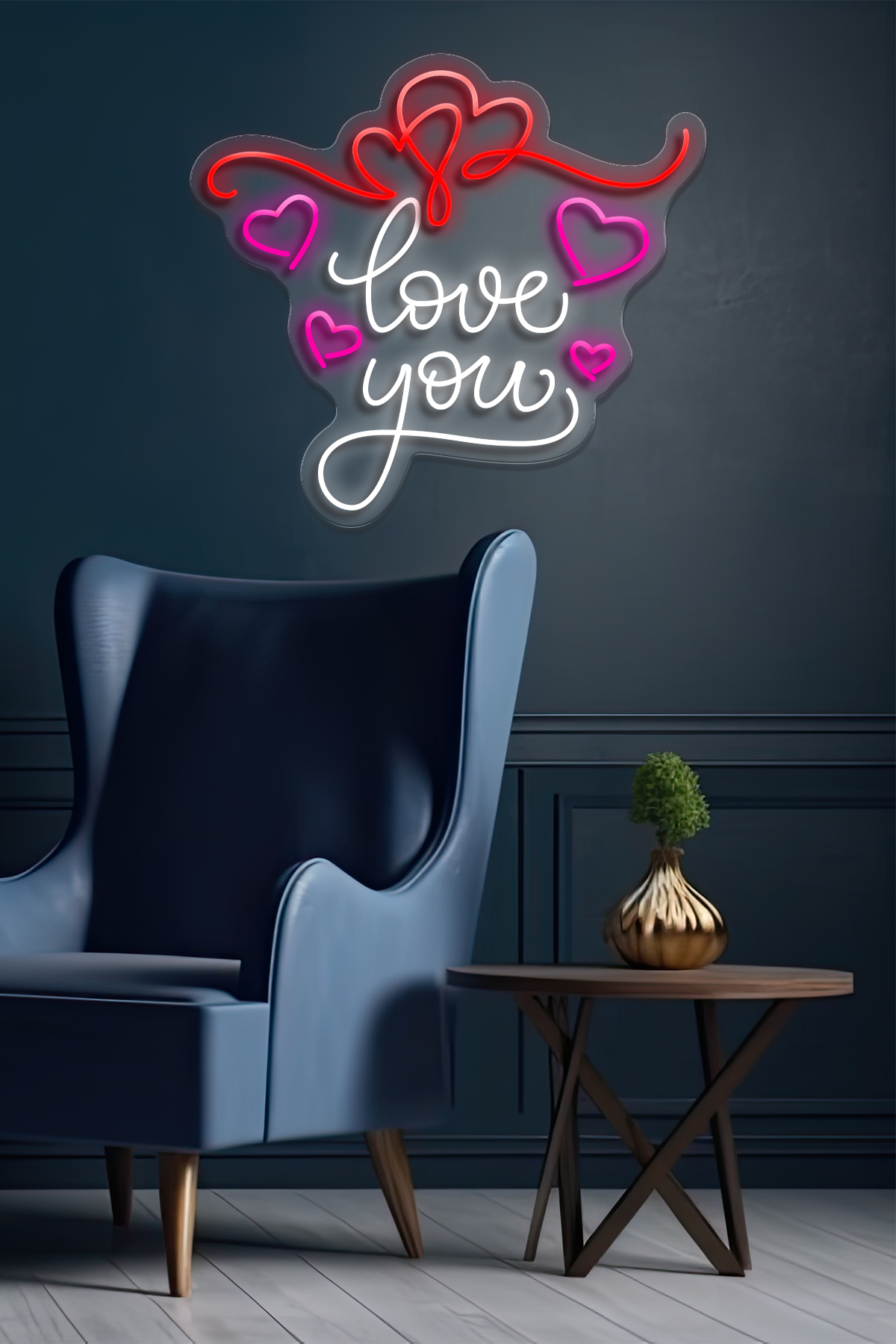 Sevgililer Günü Neon Led Kalpler ve Love You Yazılı Seni Seviyorum