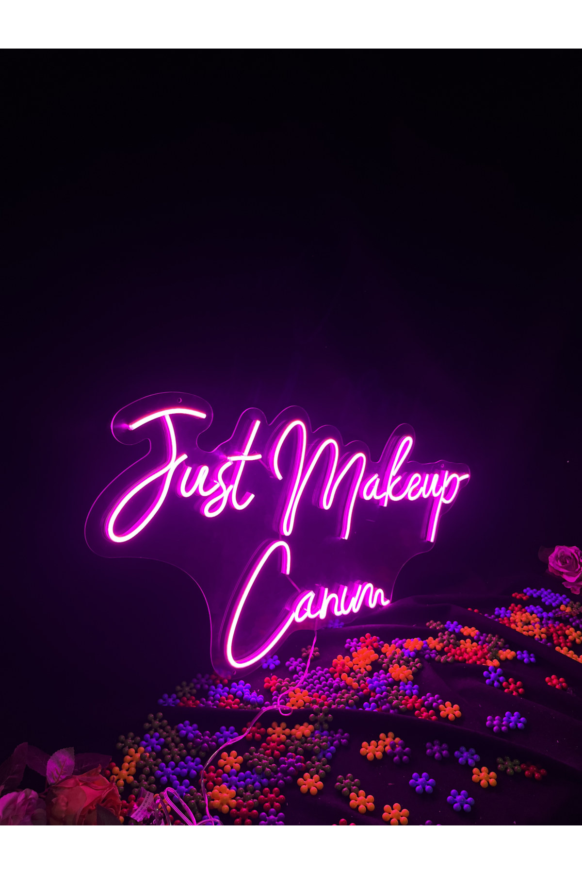 Just Makeup Canım - Salon Dekoratif Duvar Aydınlatması Neon Led Yazı Güzellik Merkezi 70x38 cm