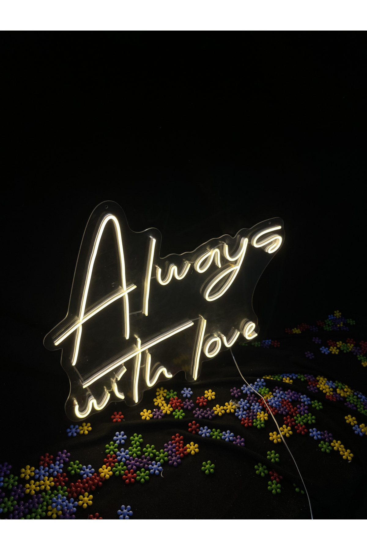 Always With Love - Dekoratif Duvar Aydınlatması Neon Led Yazı Düğün Organizasyonu 60x53 cm